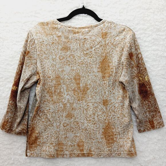 T-Shirt Women Café de Paris Graphic Metallic Romantic Vintage European Chic Sz L - Picture 2 of 8